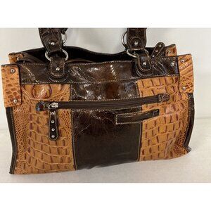 MC Mark Chantel Croc Embossed Leather Brown Tan Faux Croc Purse Shoulder Bag